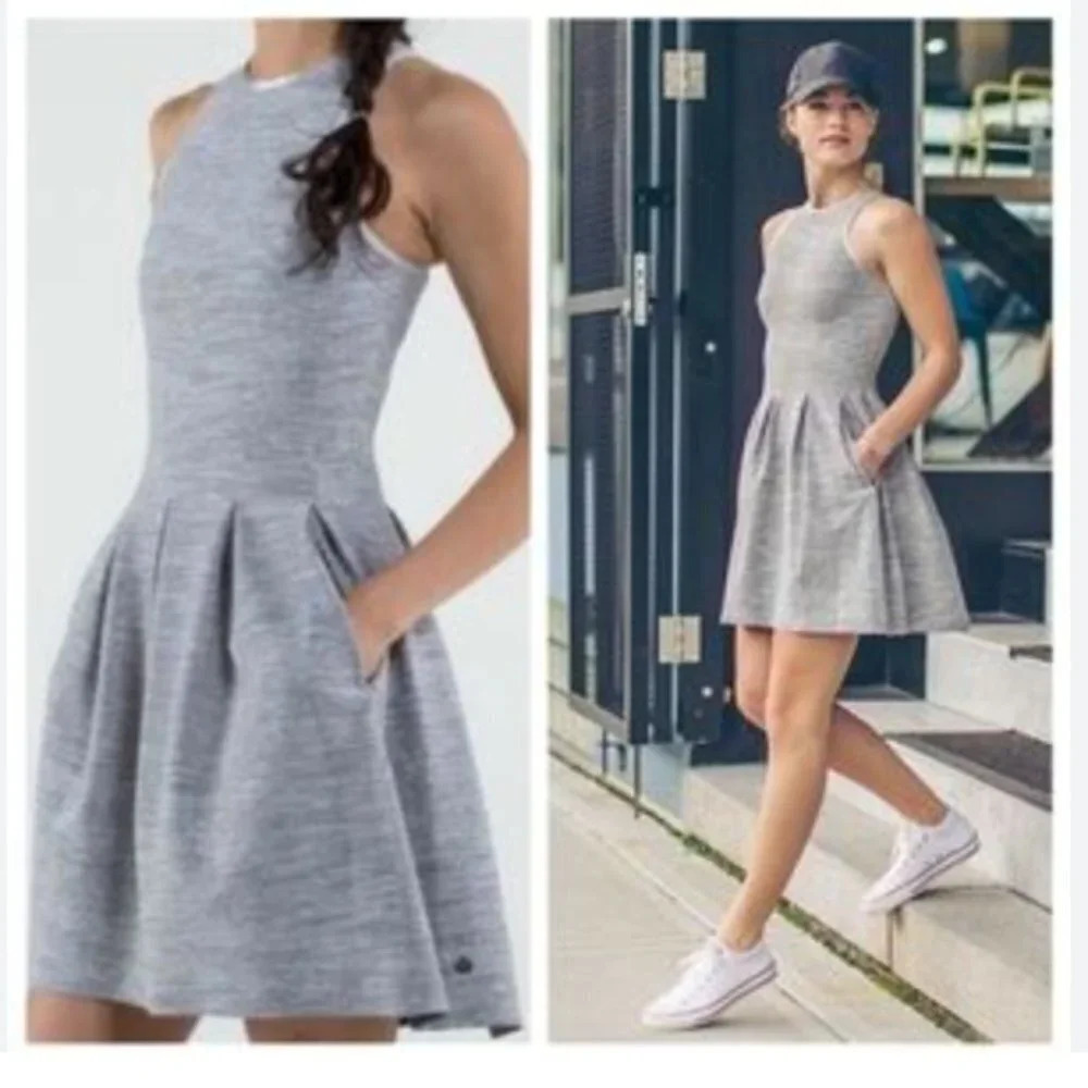 RARE LULULEMON Here  To There High Neck Heathered Gray Tennis Dress Size 2